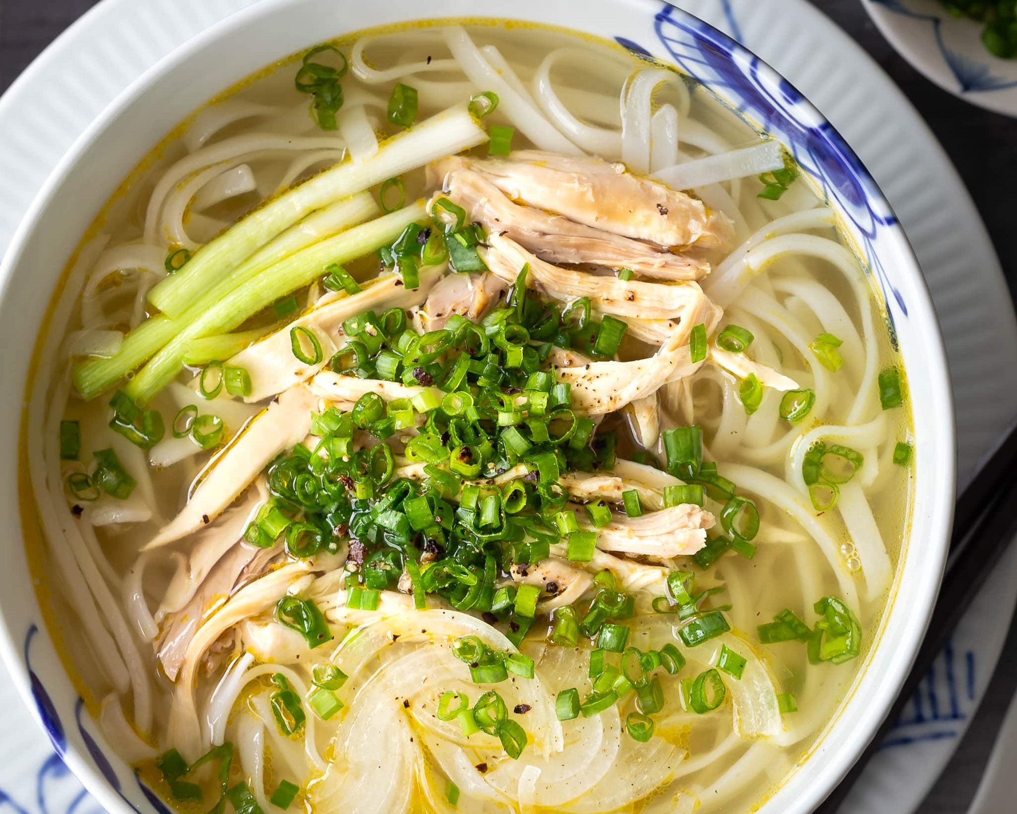 Bowl of pho ga — Vietnamese chicken noodle soup served at Thien Vietnam 1 in downtown Saskatoon